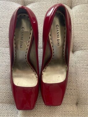 Gianni Bini Red Patent Square-Toe Pumps